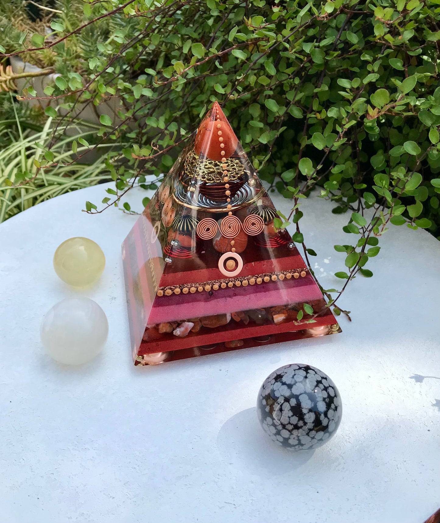 Red Jasper and Red and Orange Carnelian root chakra activation Large Orgone pyramid