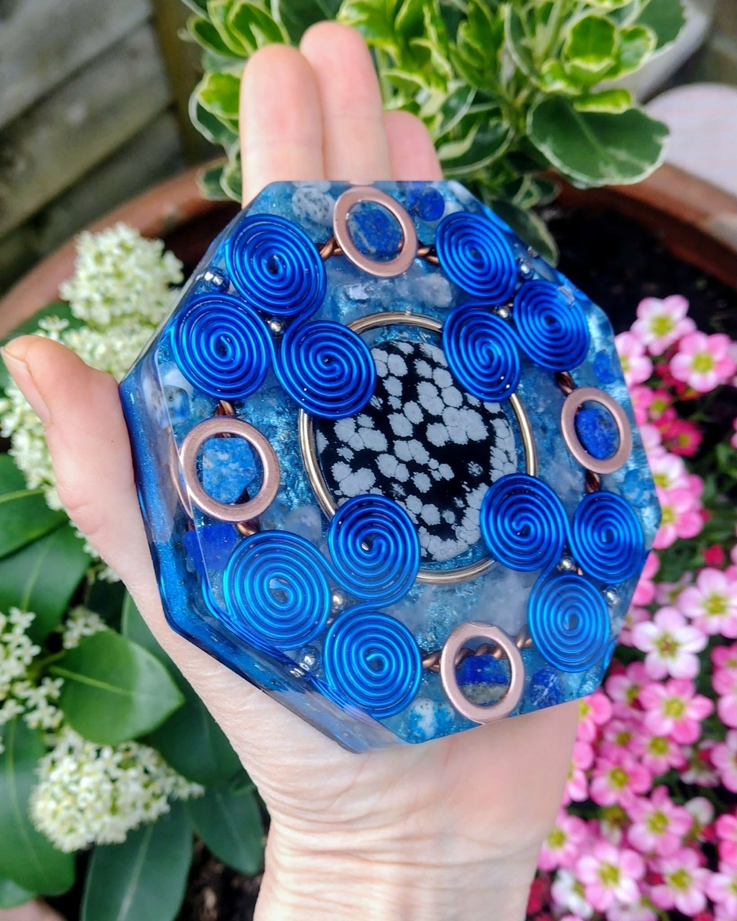 Snow flake Obsidian octagon Orgone coaster