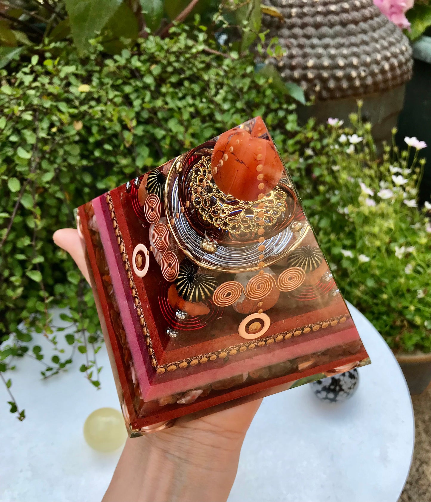 Red Jasper and Red and Orange Carnelian root chakra activation Large Orgone pyramid