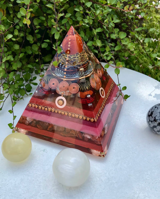 Red Jasper and Red and Orange Carnelian root chakra activation Large Orgone pyramid