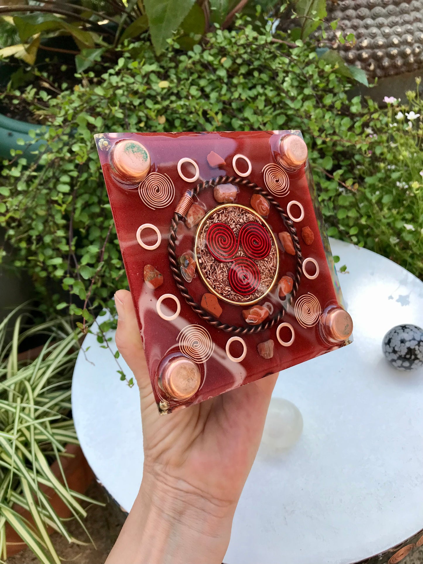 Red Jasper and Red and Orange Carnelian root chakra activation Large Orgone pyramid