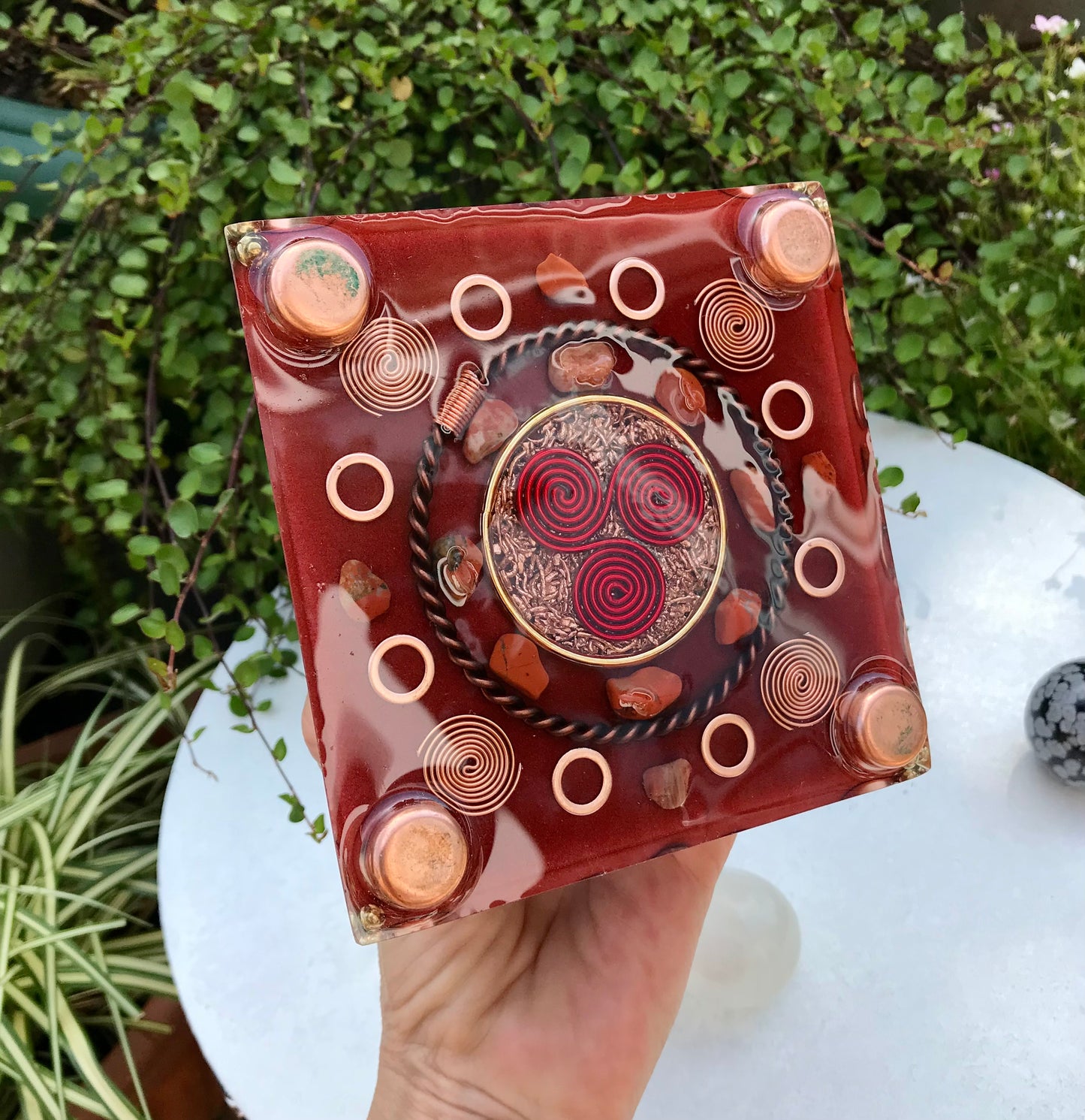 Red Jasper and Red and Orange Carnelian root chakra activation Large Orgone pyramid