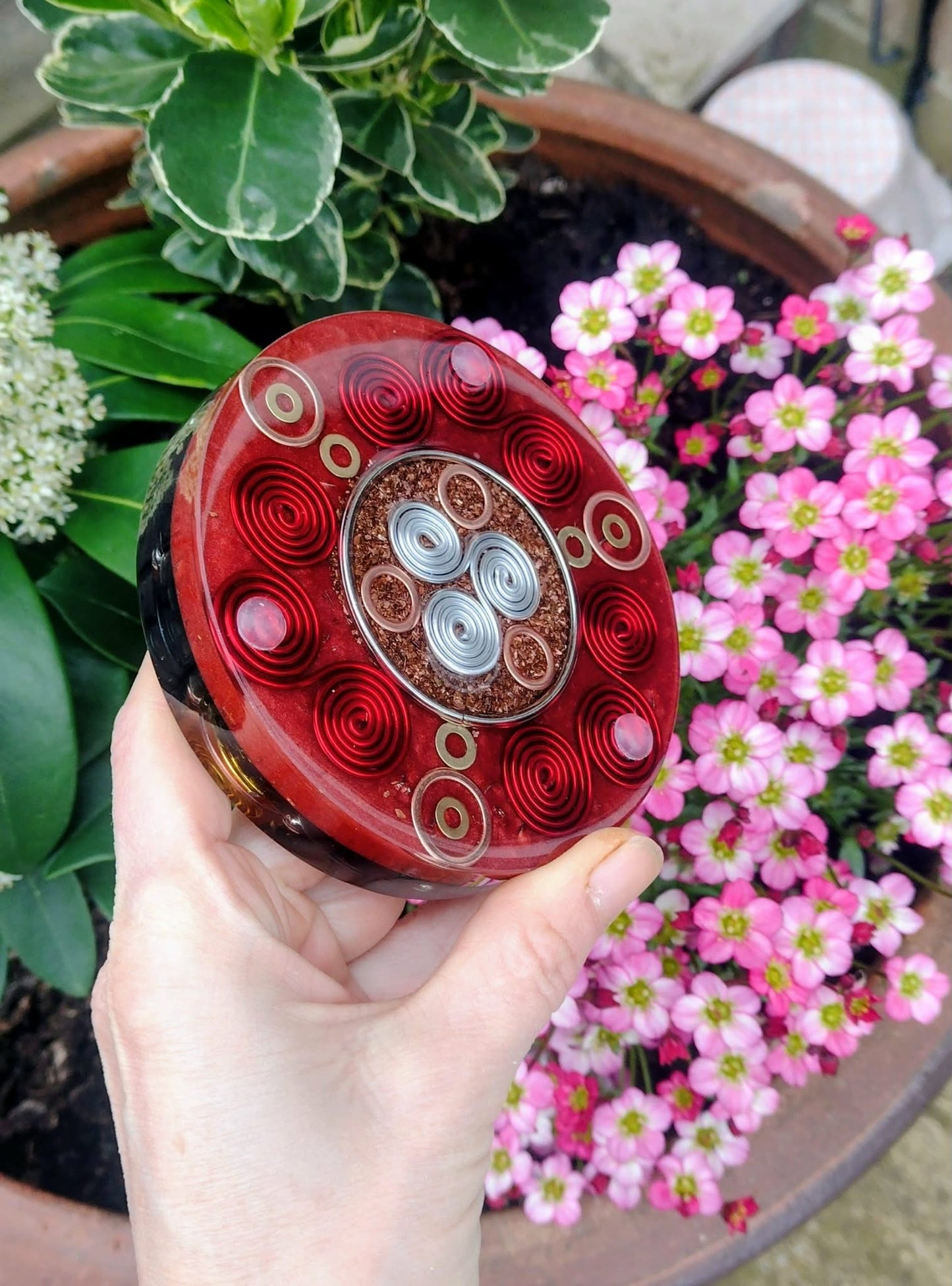Gold and red Metatron Orgone coaster