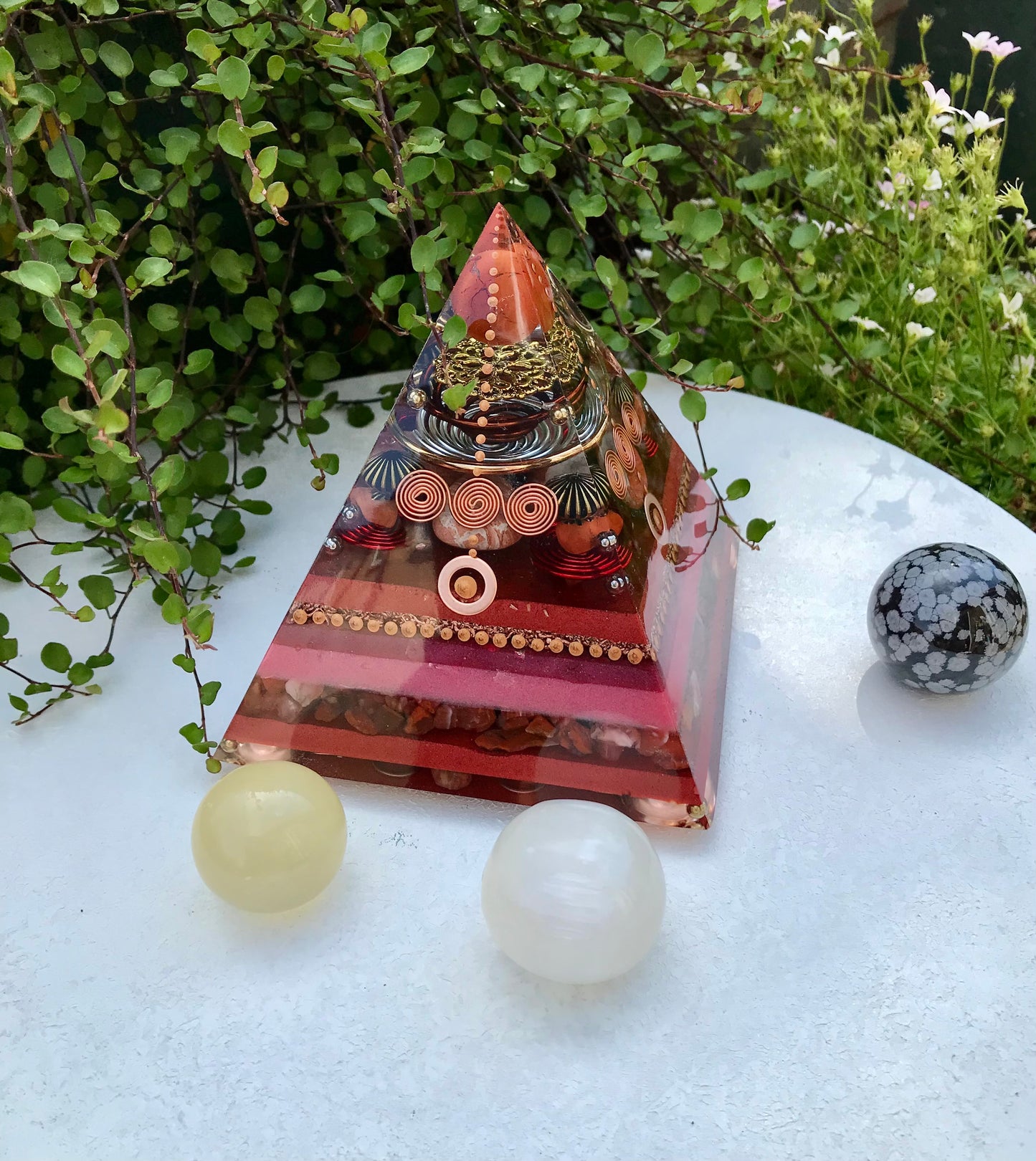 Red Jasper and Red and Orange Carnelian root chakra activation Large Orgone pyramid