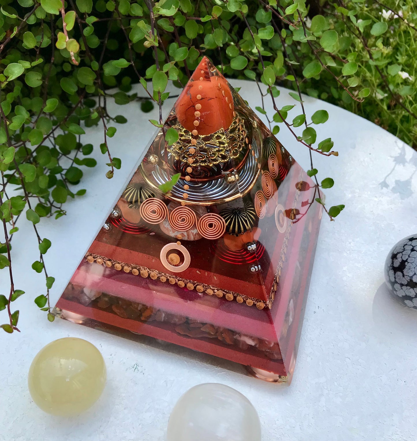 Red Jasper and Red and Orange Carnelian root chakra activation Large Orgone pyramid