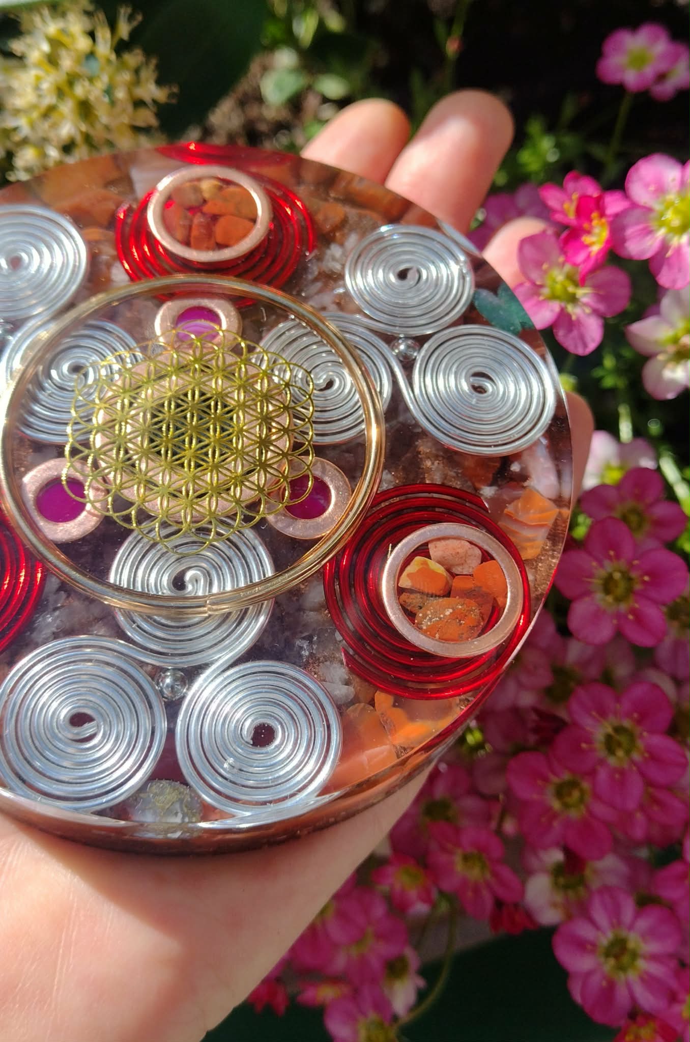 Golden Flower of Life and Red Carnelian Orgone coaster