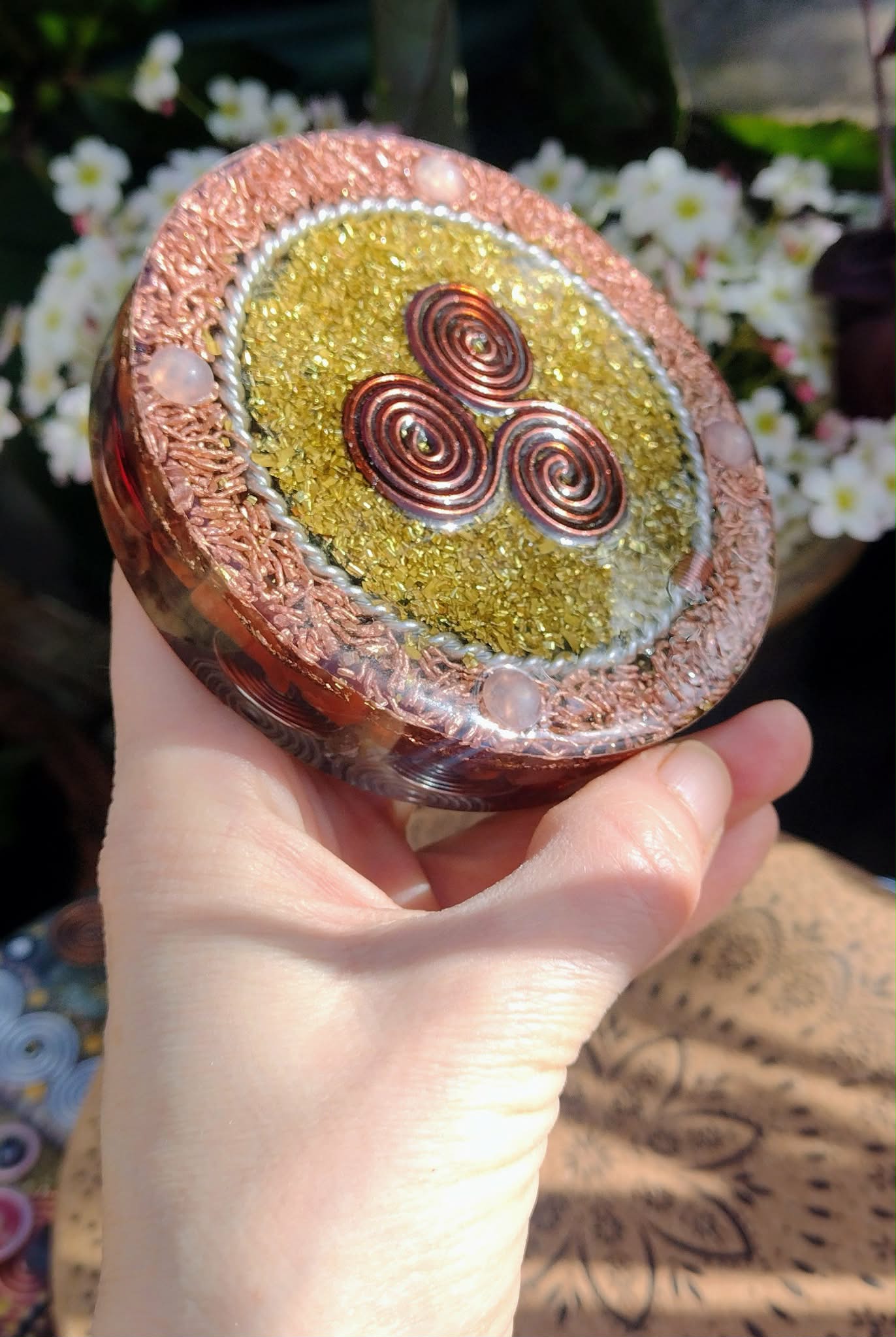 Golden Flower of Life and Red Carnelian Orgone coaster