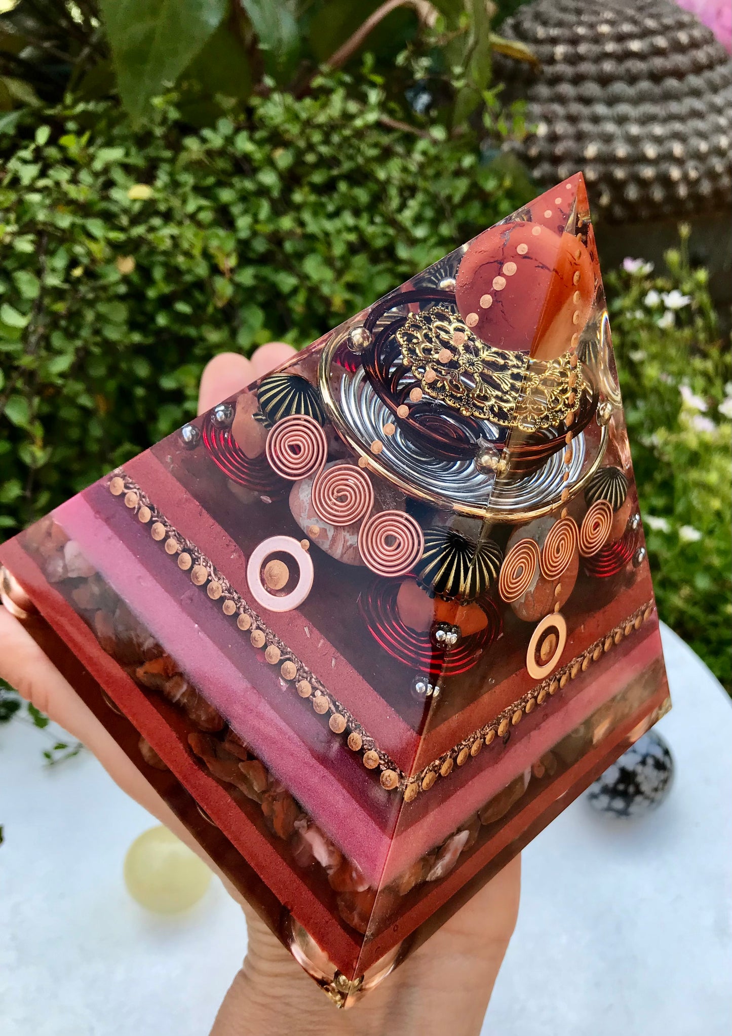 Red Jasper and Red and Orange Carnelian root chakra activation Large Orgone pyramid