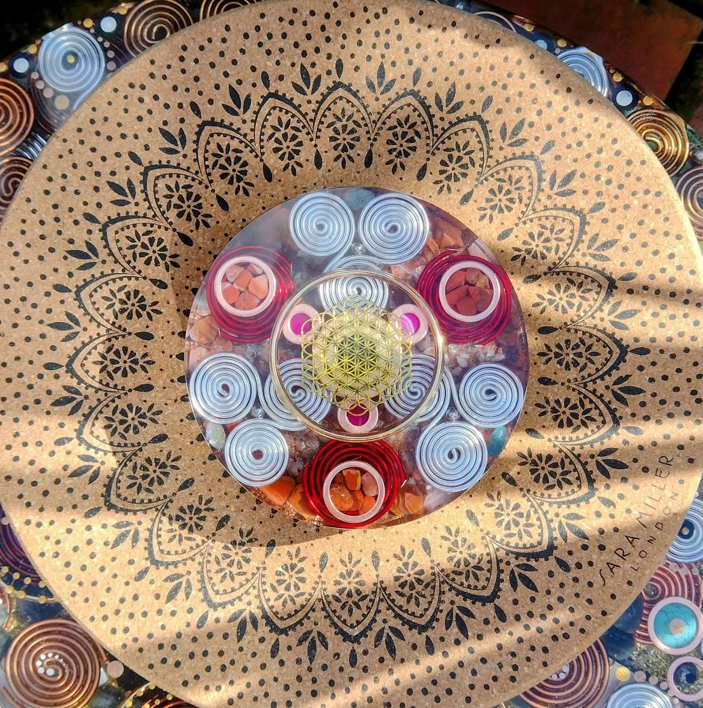 Golden Flower of Life and Red Carnelian Orgone coaster