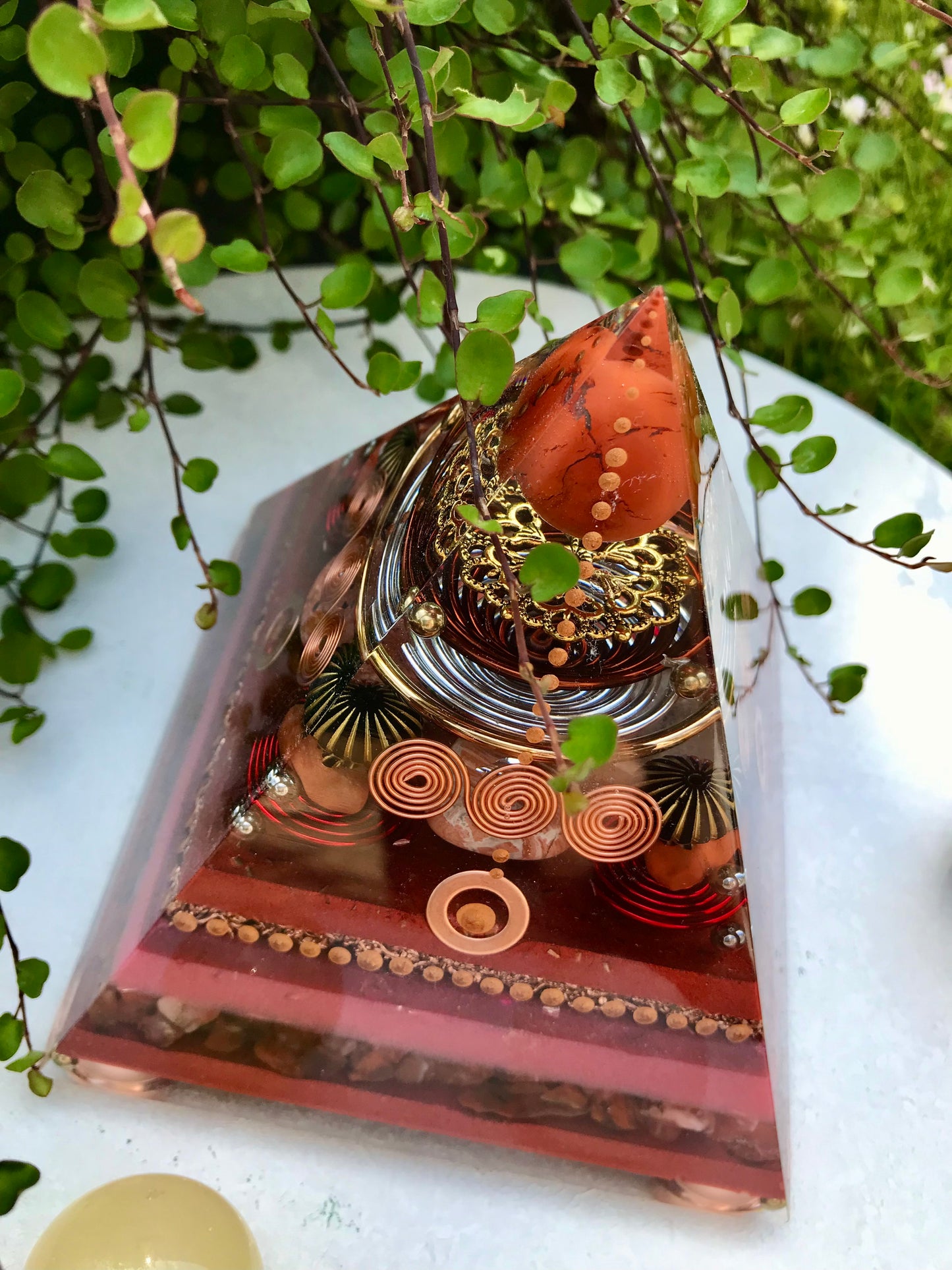 Red Jasper and Red and Orange Carnelian root chakra activation Large Orgone pyramid