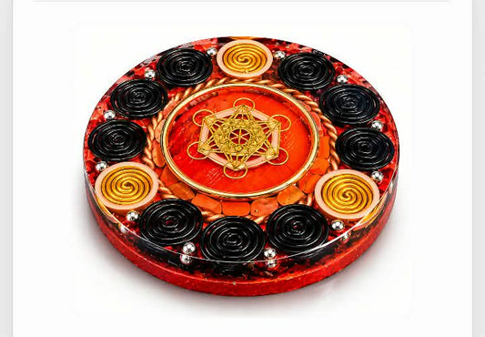 Gold and red Metatron Orgone coaster