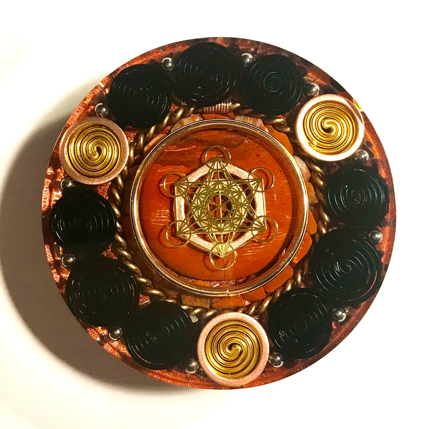 Gold and red Metatron Orgone coaster