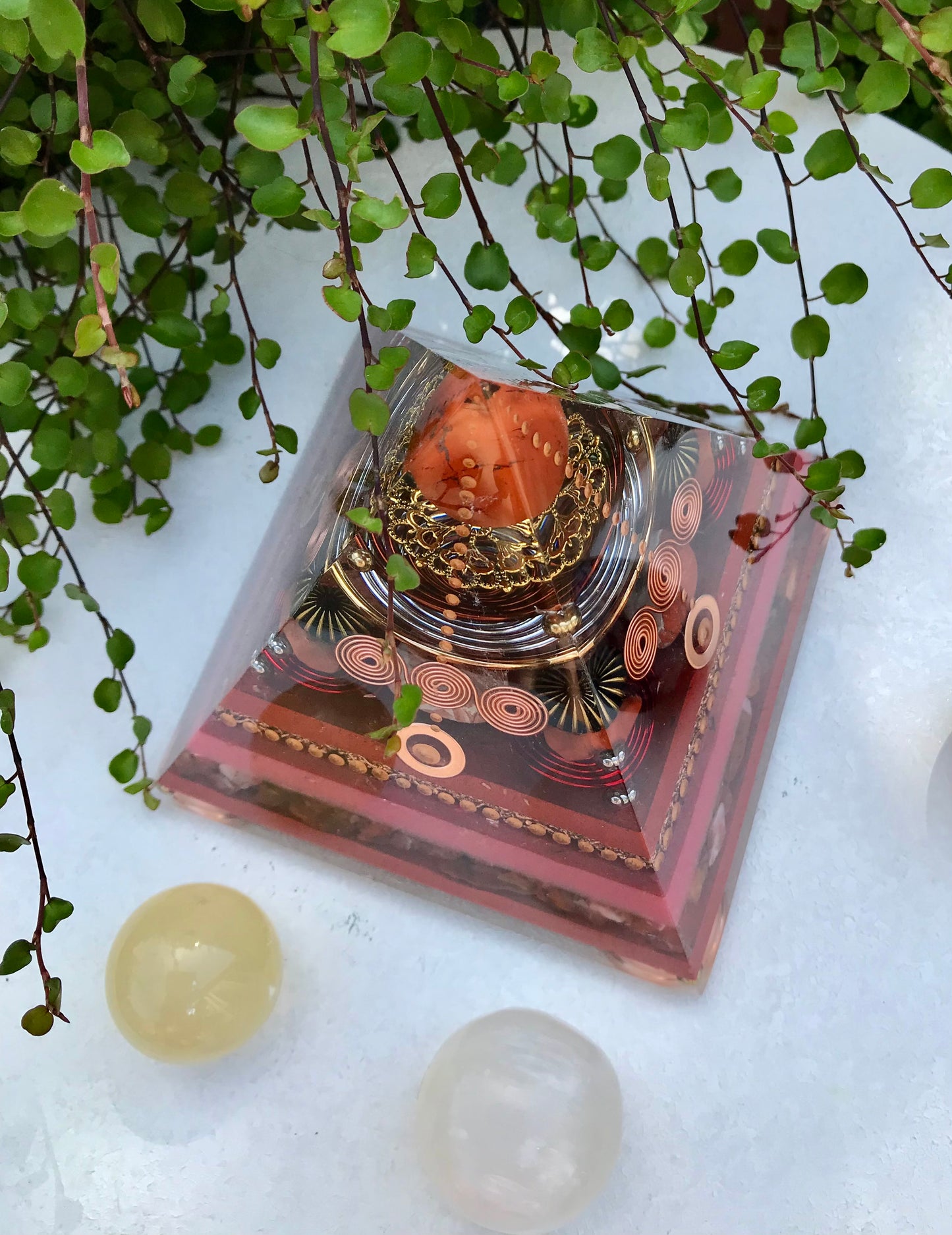 Red Jasper and Red and Orange Carnelian root chakra activation Large Orgone pyramid