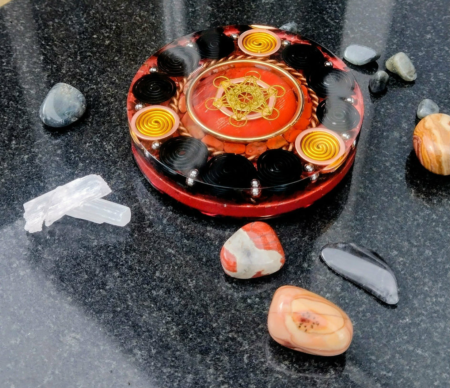 Gold and red Metatron Orgone coaster