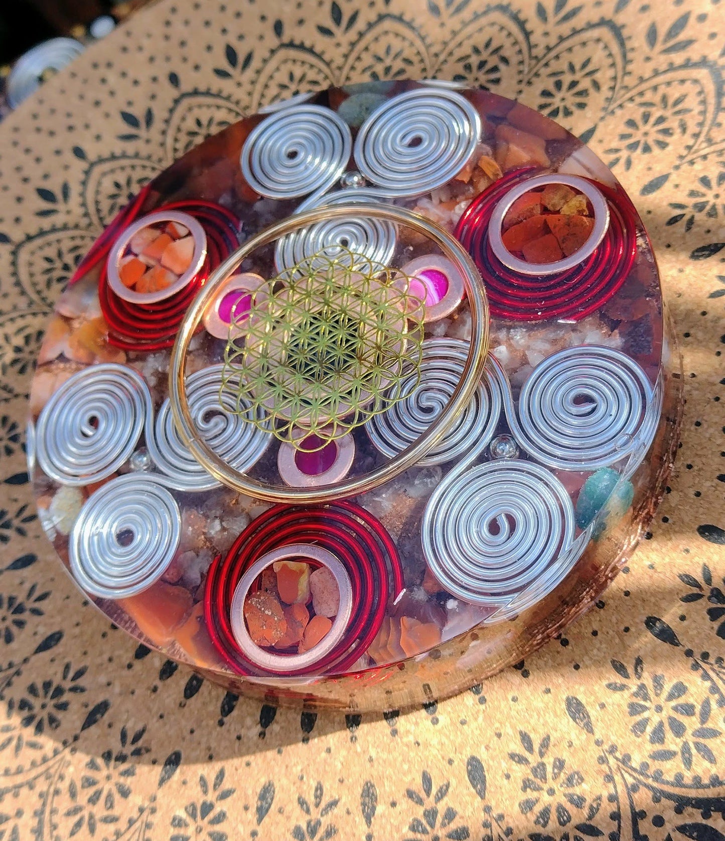 Golden Flower of Life and Red Carnelian Orgone coaster