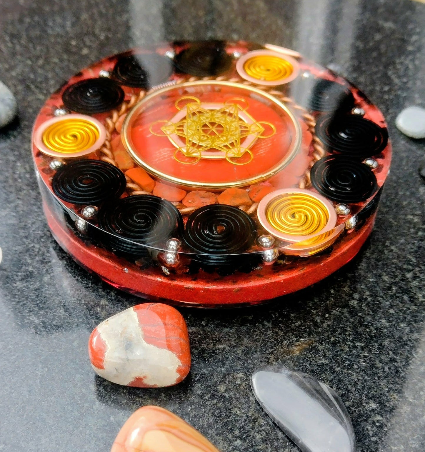 Gold and red Metatron Orgone coaster