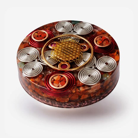 Golden Flower of Life and Red Carnelian Orgone coaster