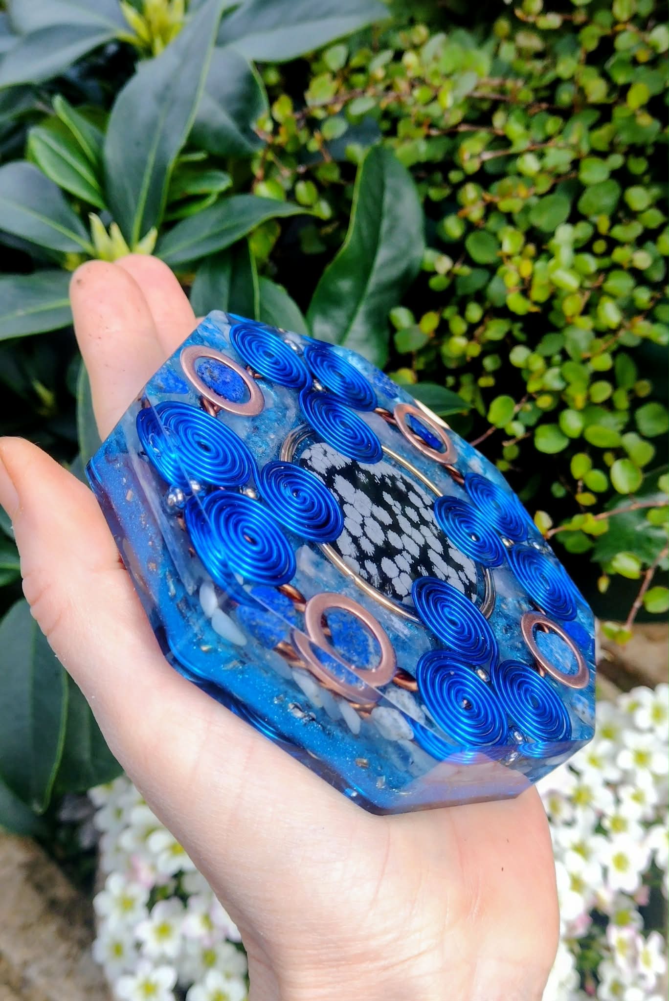 Snow flake Obsidian octagon Orgone coaster